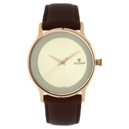 Titan Champagne Dial Analog Leather Strap watch for Men 1672WL01