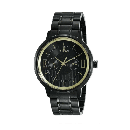 Titan Regalia Day Date Stainless Steel Black Chain Watch 1743NM01