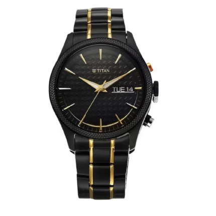 Titan Regalia Opulent Quartz Analog with Day and Date Black Dial Two Toned Stainless Steel Strap Watch for Men (1805KM10)