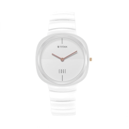 Titan Edge Squircle Quartz Analog White Dial White Ceramic Strap Unisex Watch - NT1841QC03