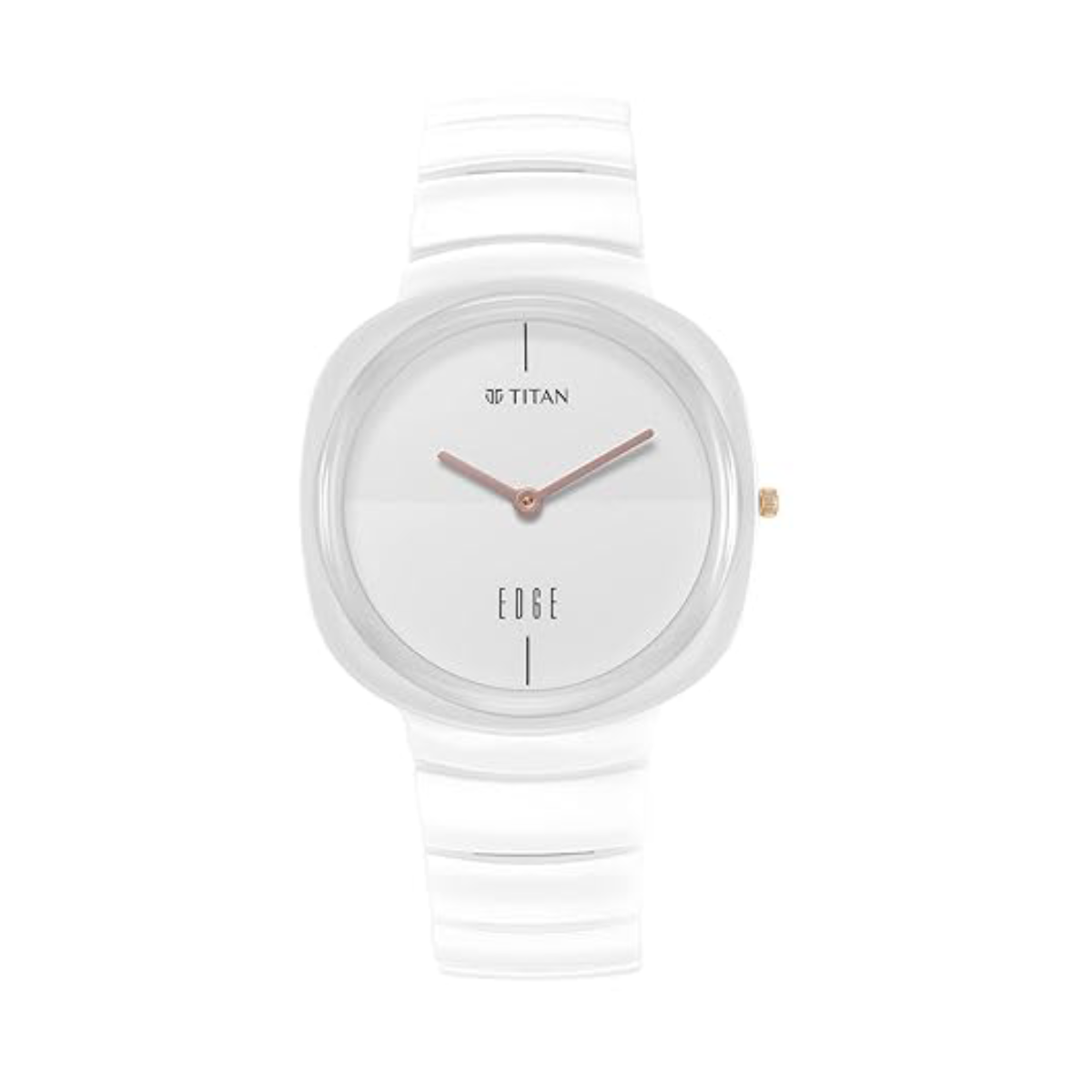 1841QC03 Titan Edge Squircle Quartz Analog White Dial White Ceramic Strap Unisex Watch - NT1841QC03