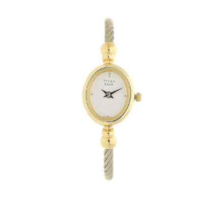 Titan Raga Quartz Analog White Dial Gold Stainless Steel Strap Watch for Women - NT197YM04