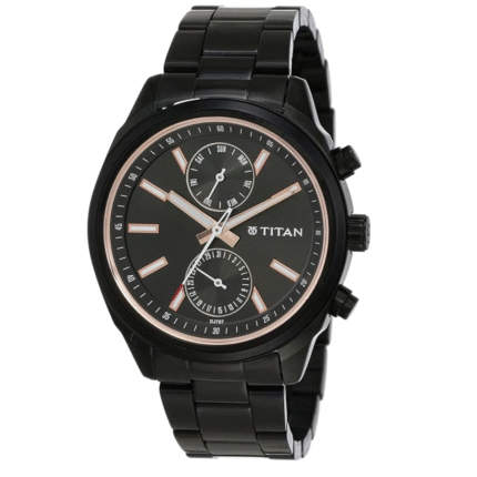 Titan Workwear Day Date Black Chain Watch 1733NM01