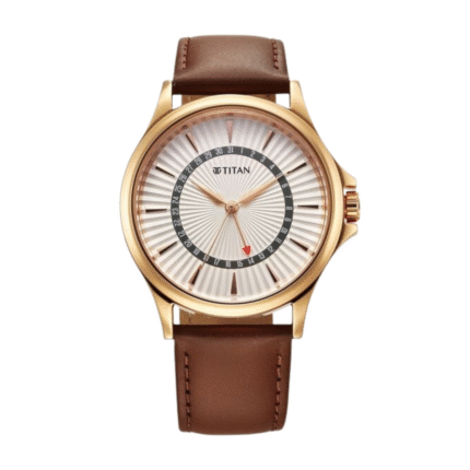 Titan Karishma Quartz Analog with Date Silver Dial Leather Strap Watch For Men 10038WL01
