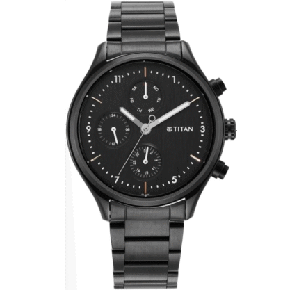 Titan Mens 42 mm Neo VI Phase II Black Dial Stainless Steel Analog Watch - 1803NM01, Black