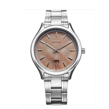 Titan Palette Of Time Quartz Analog With Date Orange Dial Stainless Steel Strap Watch For Men-10033SM04