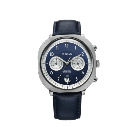 Titan Timeless Treasures Quartz Analog Dual Time Blue Dial With Blue Color Leather Strap Watch For Men (10022SL01)