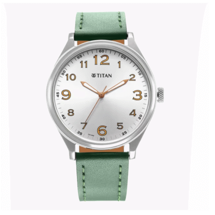 Titan Urban Analog Silver White Dial Leather Strap Watch for Men . 1802SL20