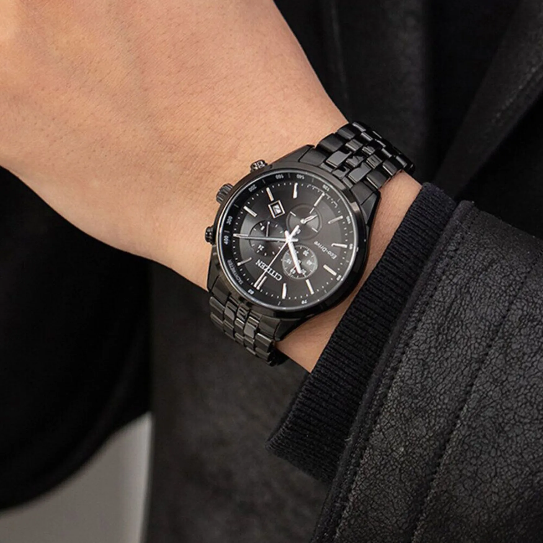 Citizen Stainless Steel Eco-Drive Chronograph Black Dial Men's Watch AT2145-86E - Image 2